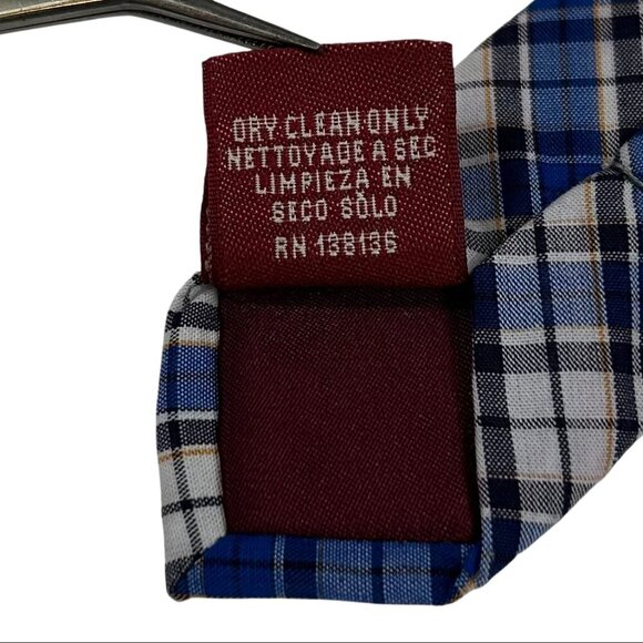 Original Penguin Men's Blue Tartan Plaid Cotton Skinny Necktie Tie - Picture 7 of 8